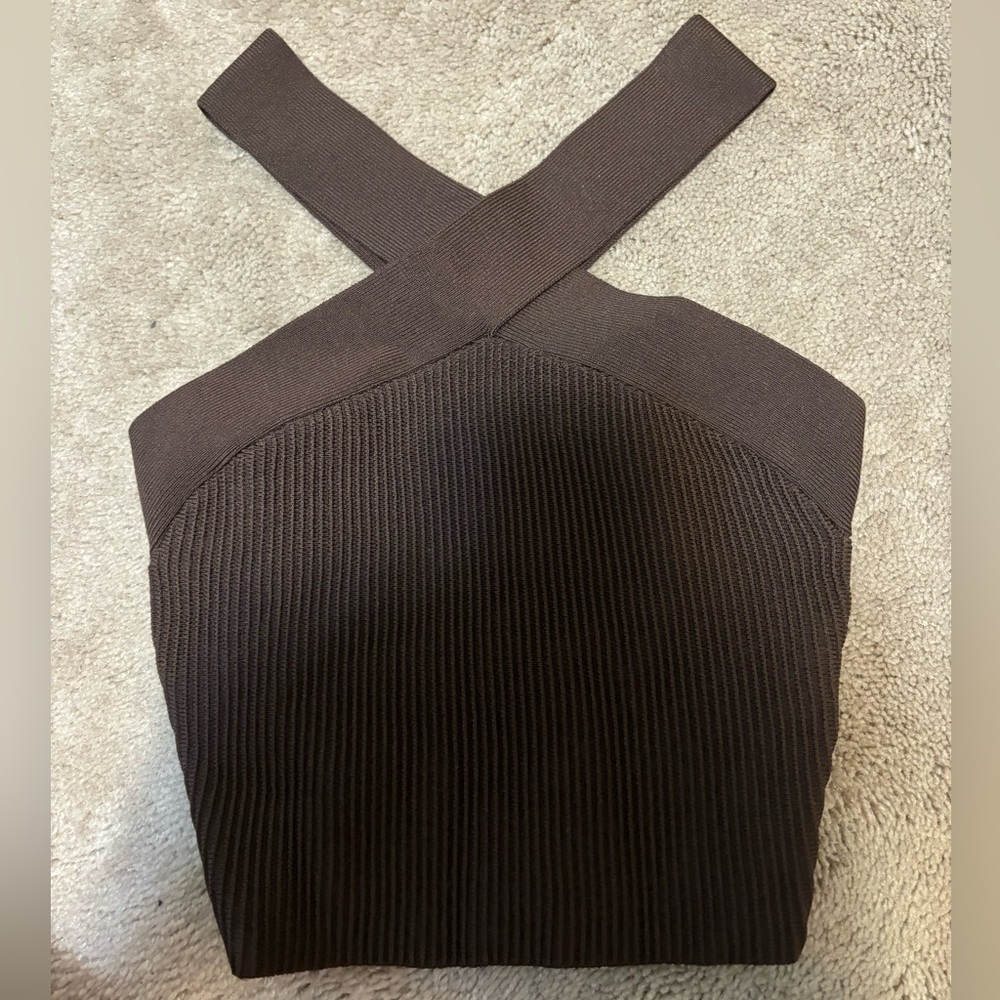 Aritzia Babaton cross neck chocolate brown crop top size 2xs
